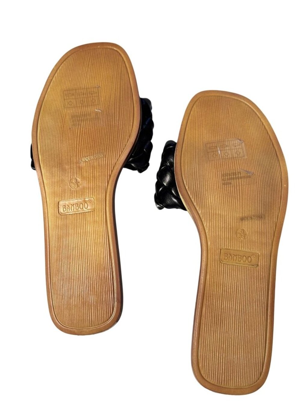 Braided Black Slide Sandals Bamboo Size 38 Comfortable & Stylish Flat Shoes - Picture 3 of 7